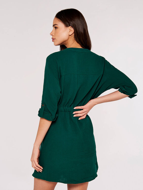 Tetra Tie Mini Shirt Dress, Green, large