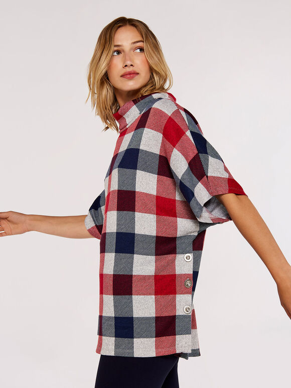 Chequered Side Button Top, Red, large