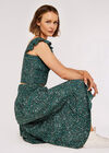 Ditsy Shirred Crop Top, Green, large