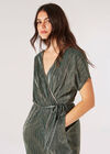 Metallic Plisse Wrap Jumpsuit, Green, large