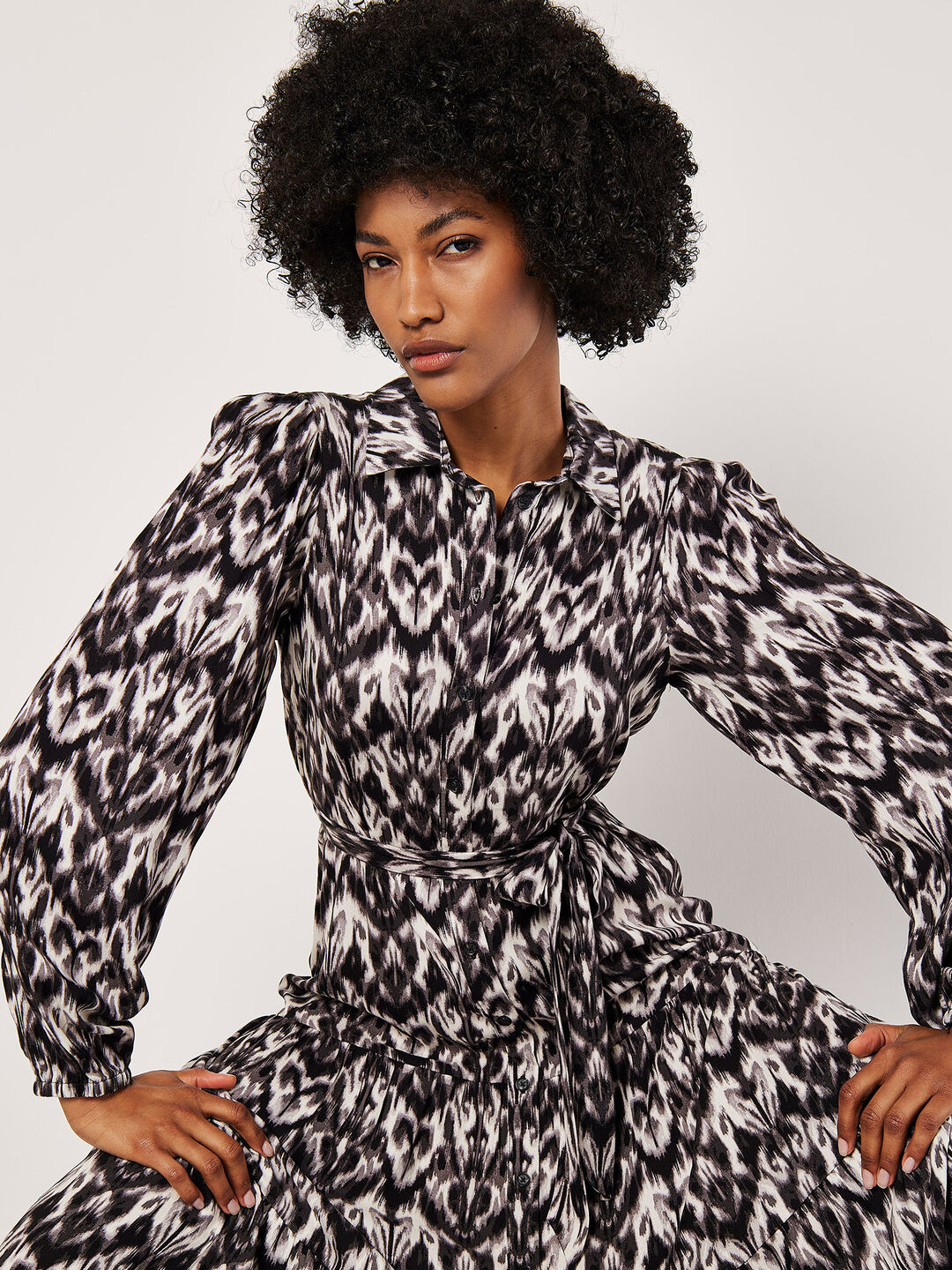 Image of Ikat Tiered Shirt Midi Dress