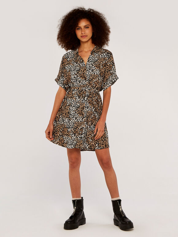 Animal Shirt Dress, Cream, large