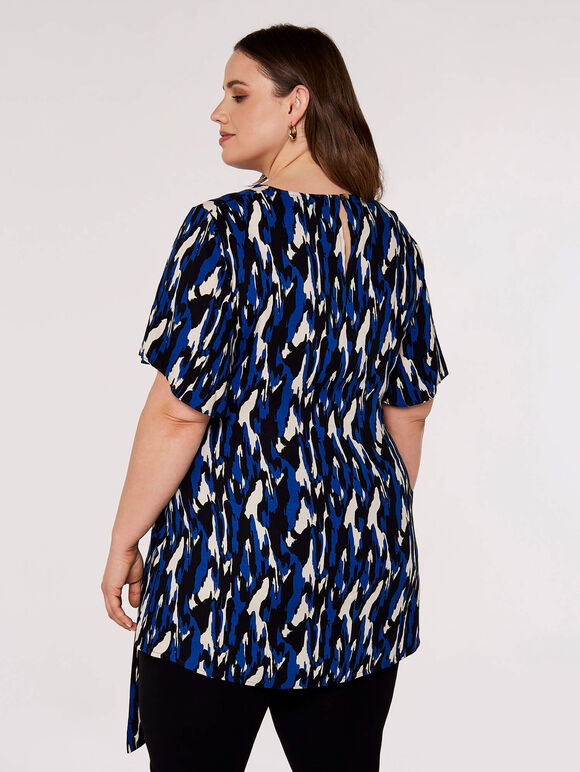 Curve Brushstroke Tie Waist Top, Blue, large