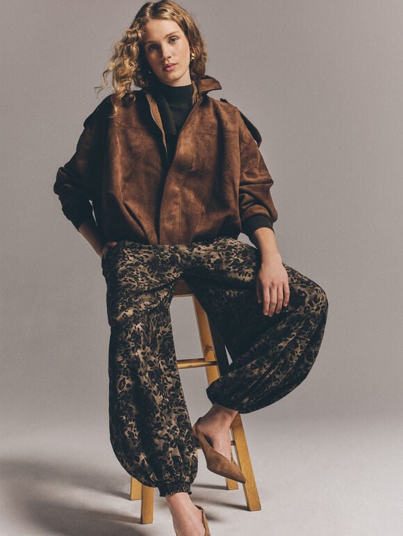 Suedette Bubble Hem Batwing Jacket, Brown, large
