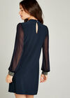 Sheer Sleeve Bead Cuff Shift Dress, Navy, large