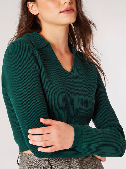 Cropped Ribbed Jersey Knit Jumper