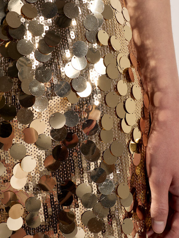 Multi Sequin A-Line Mini Skirt, Stone, large