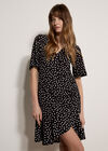 Side Ruche Polkadot Wrap Dress, Black, large