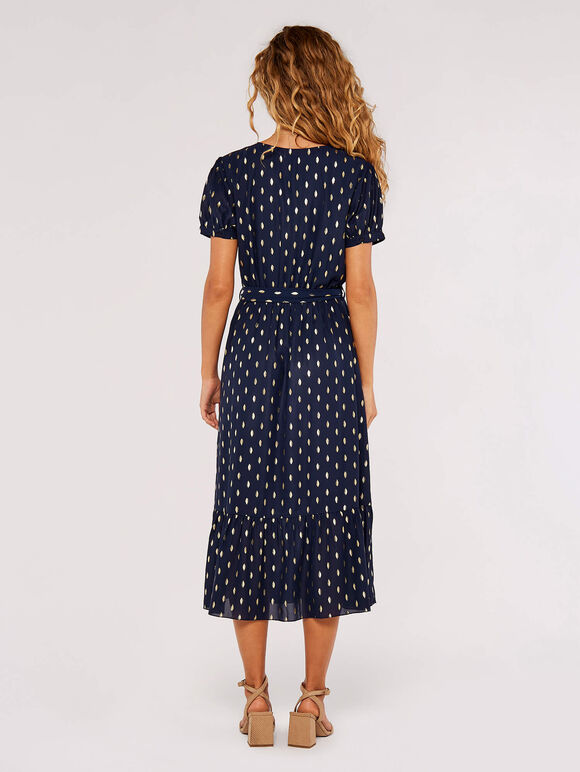 Gold Foil Oval Midi Dress, Navy, large