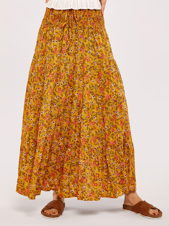 Morris Wildflower Tiered Skirt, Mustard, large