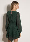 Crepe Velvet Star Tiered Mini Dress, Green, large