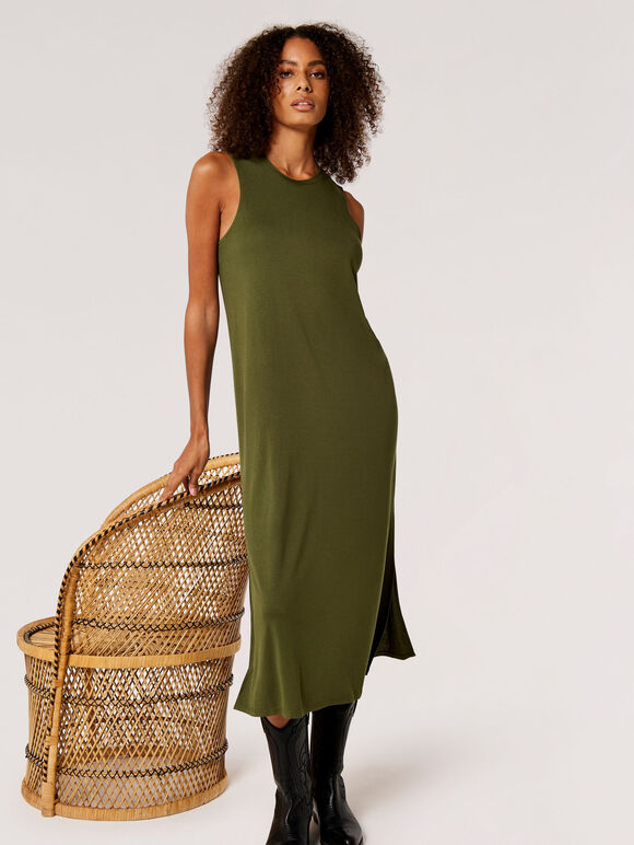Jersey Modal Midi Dress, Khaki, large