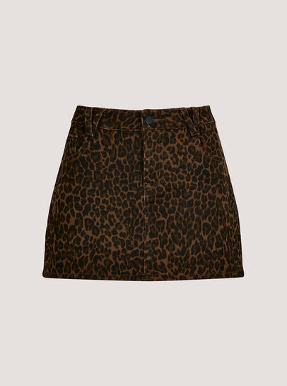 Leopard Print Denim Mini Skort