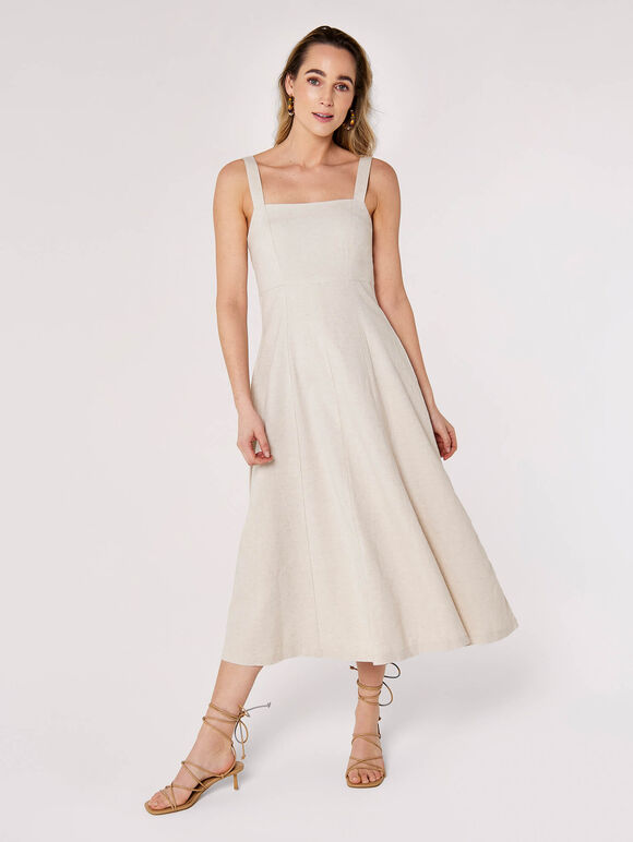 Panel Linen Midi Dress, Cream, large