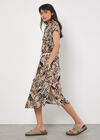 Mixed Animal Print Shirt Midi Dress, Stone, large
