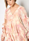 Floral Chiffon Ruffle Mini Dress, Pink, large