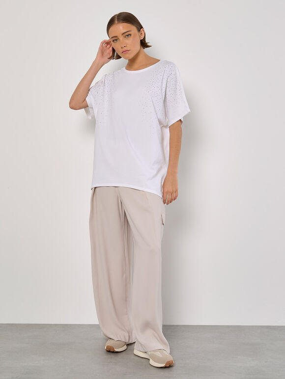 Sparkle Stud Oversized T-Shirt, White, large
