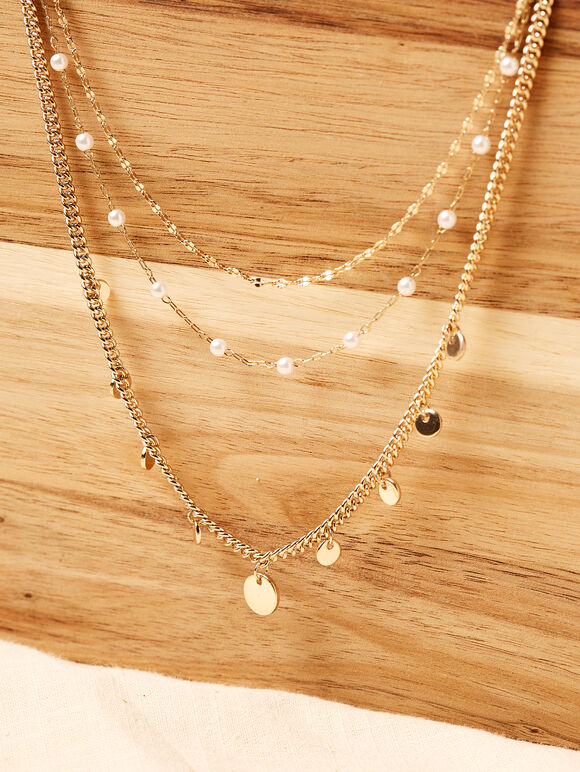 Pearl Disc Necklace, Gold, large
