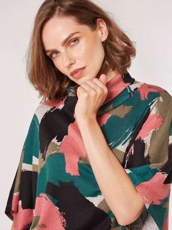 Paint Stroke Cowl Neck Top, Khaki, large