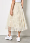 Bow Tiered Mesh Midi Skirt, Stone, large