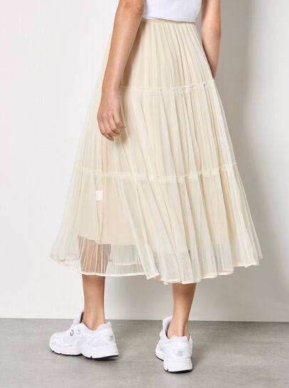 Bow Tiered Mesh Midi Skirt