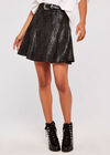 Croc Print Foiled Flare Skirt, Black, large
