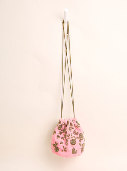 Beaded Velvet Drawstring Bag