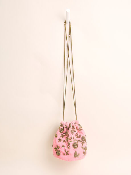 Beaded Velvet Drawstring Bag