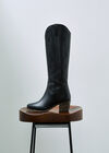 Tall Leather Cowboy Boots, Black, large