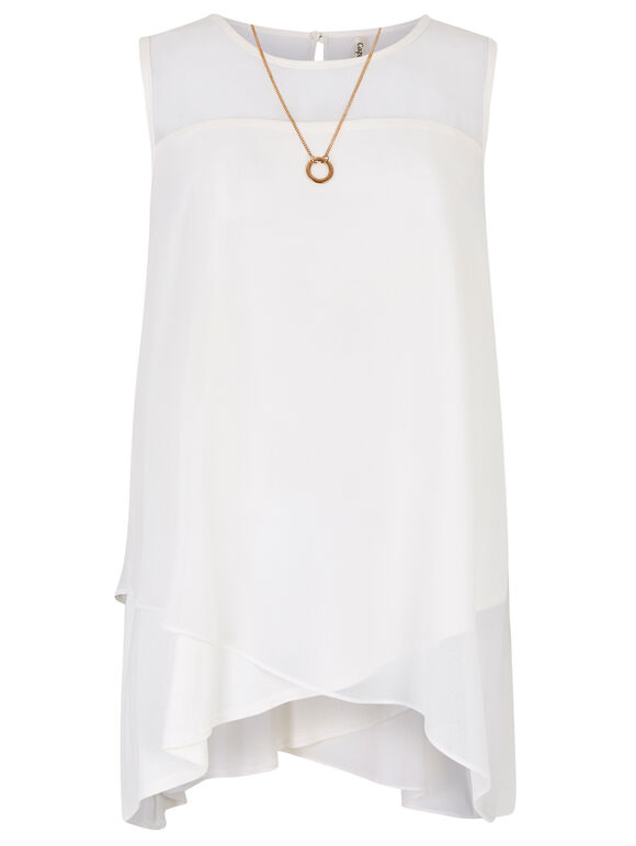 Cross Over Hem Sleeveless Top, Cream, large