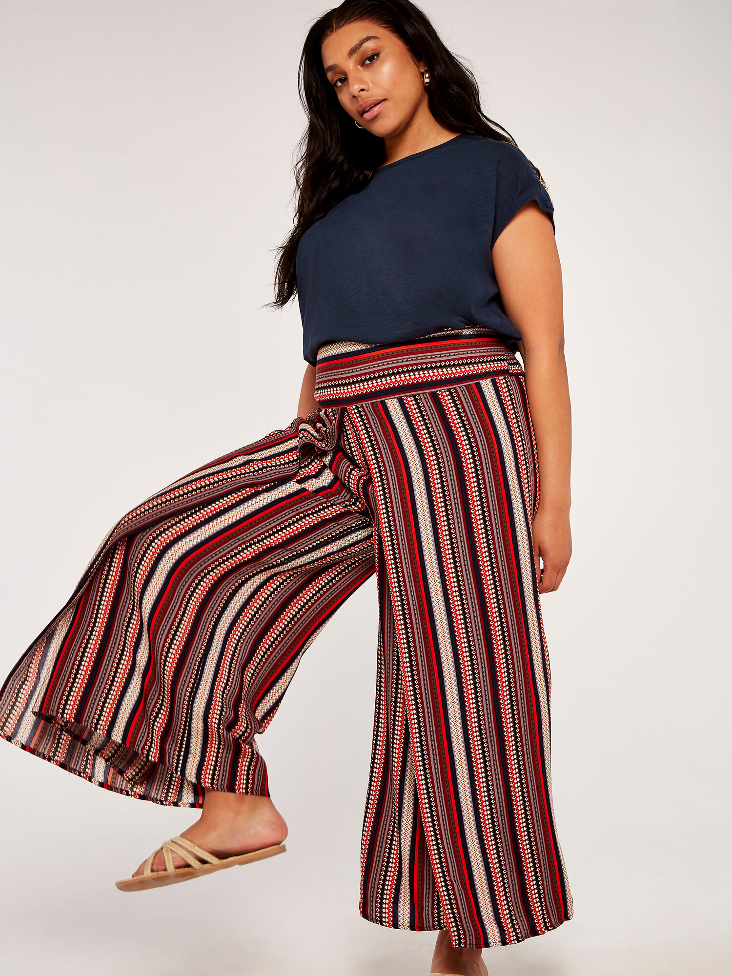 Curve Tribal Wrap Palazzo Trousers Apricot Clothing