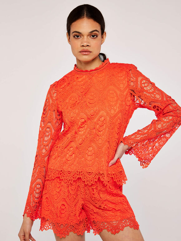 Scallop Lace Top, Orange, large