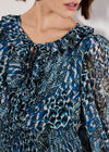 Feather Print Chiffon Mini Dress, Green, large