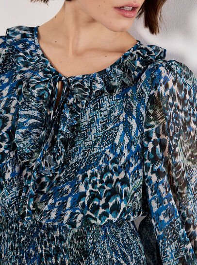 Feather Print Chiffon Mini Dress