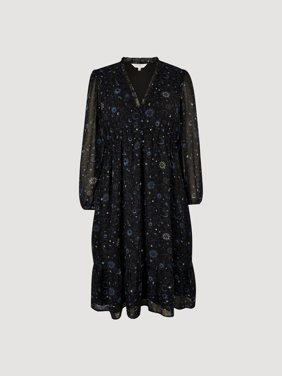 Curve Chiffon Constellation Midi Dress, Blue, large