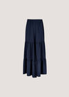 Wide Leg Tiered Trousers, Navy, large