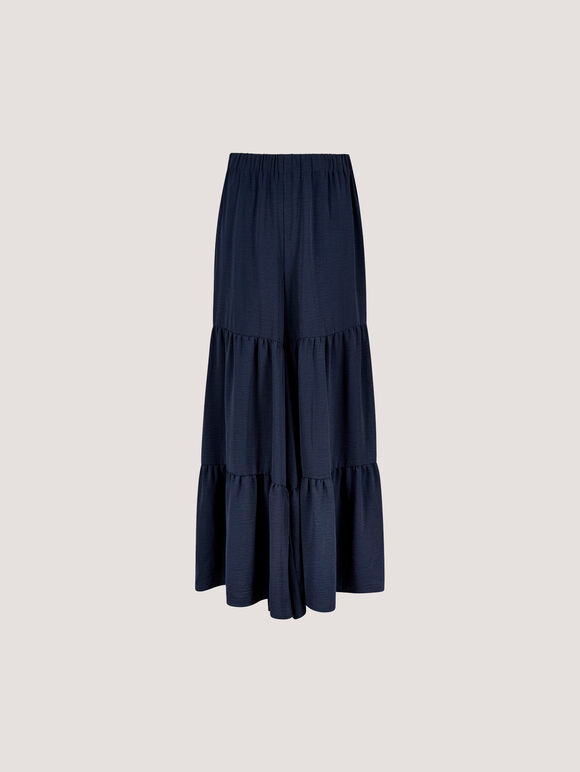 Wide Leg Tiered Trousers, Navy, large