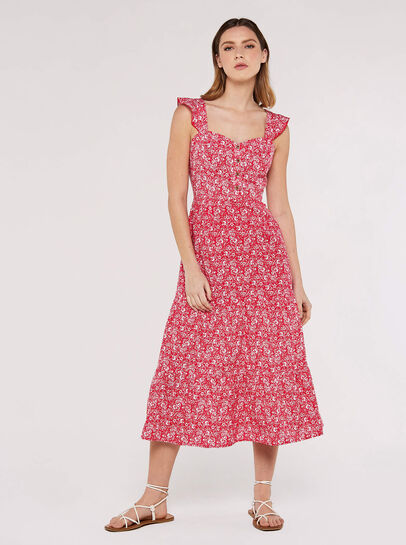 Ditsy Floral Tiered Midi Dress 