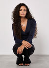 Ribbed Knit Sparkle Wrap Jumper, Navy, large