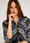 Scarf Print Shirt Dress, Navy, large