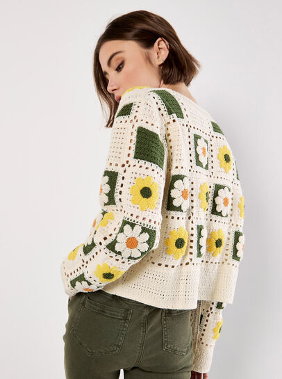 Patchwork Daisy Crochet Cardigan
