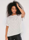 Jacquard Spot Turn Up Slv Top, Cream, large