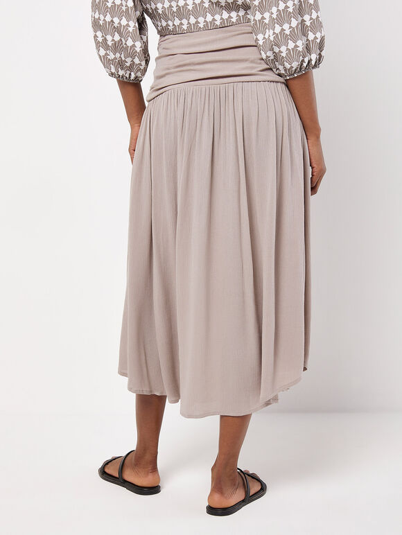 Textured Woven Midi Skirt, Brown, large