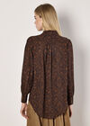Mosaic Print Chiffon Ruffle Blouse, Brown, large