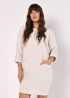 Ribbed Knit Cocoon Mini Dress, Stone, large