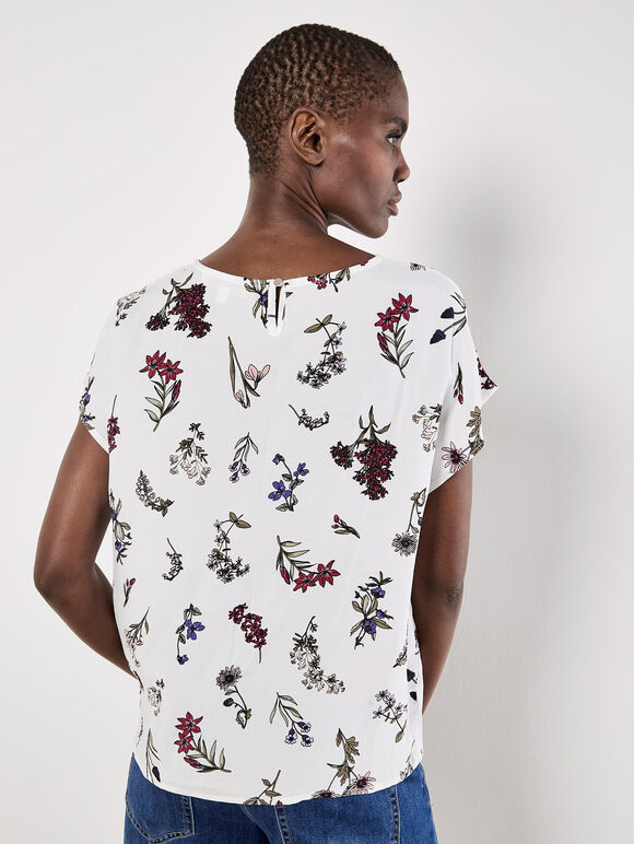 Botanical Floral Print Woven T-Shirt, White, large