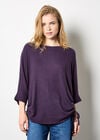 Soft Touch Drawstring Batwing Top, Purple, large