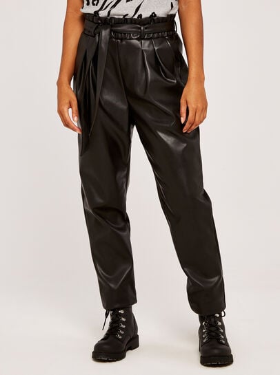 Leather Look Paperbag Trousers