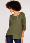 Triple Button Asymmetric Top, Khaki, large
