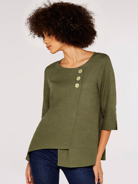 Triple Button Asymmetric Top, Khaki, large